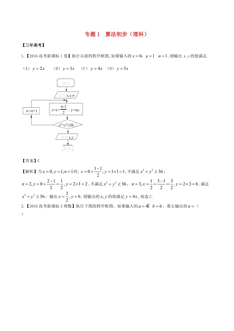 高考数学（精讲+精练+精析）专题13_1 算法初步试题 理（含解析）_第1页