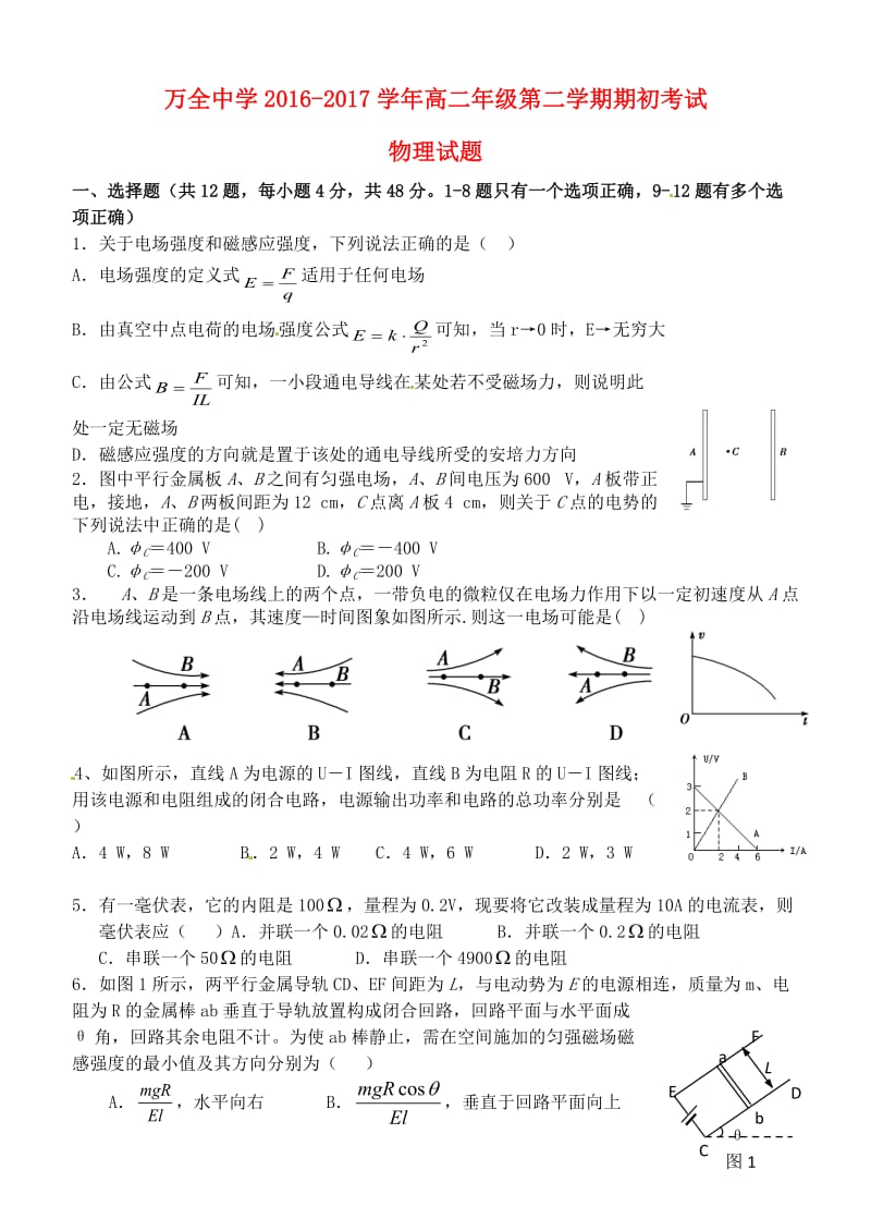 高二物理下学期期初考试试题 (2)_第1页