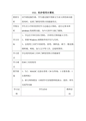 七年級信息技術上冊 第6課《初步使用計算機》教案 川教版