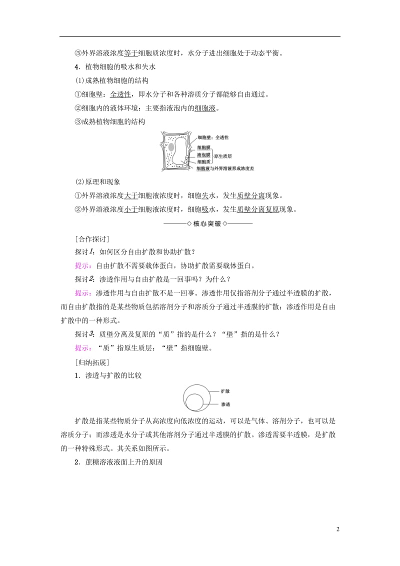 2016-2017学年高中生物第3章细胞的结构和功能第3节物质的跨膜运输学案苏教版必修1_第2页