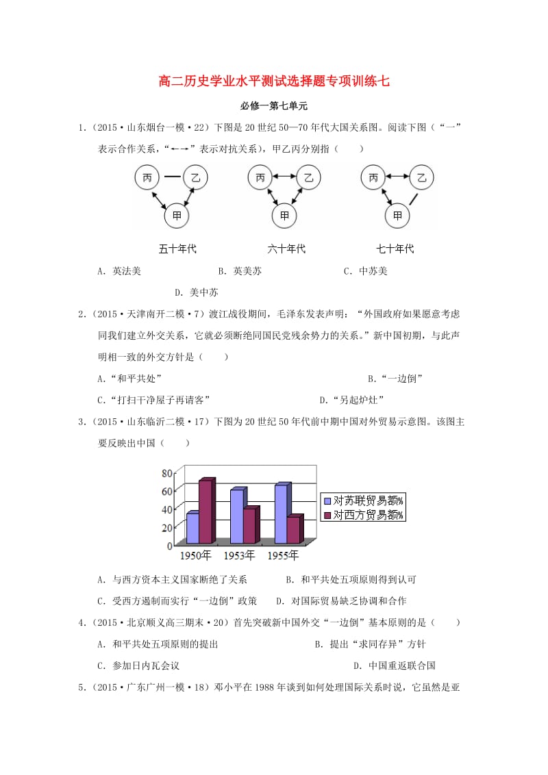 高二历史学业水平测试选择题专项训练（7）_第1页