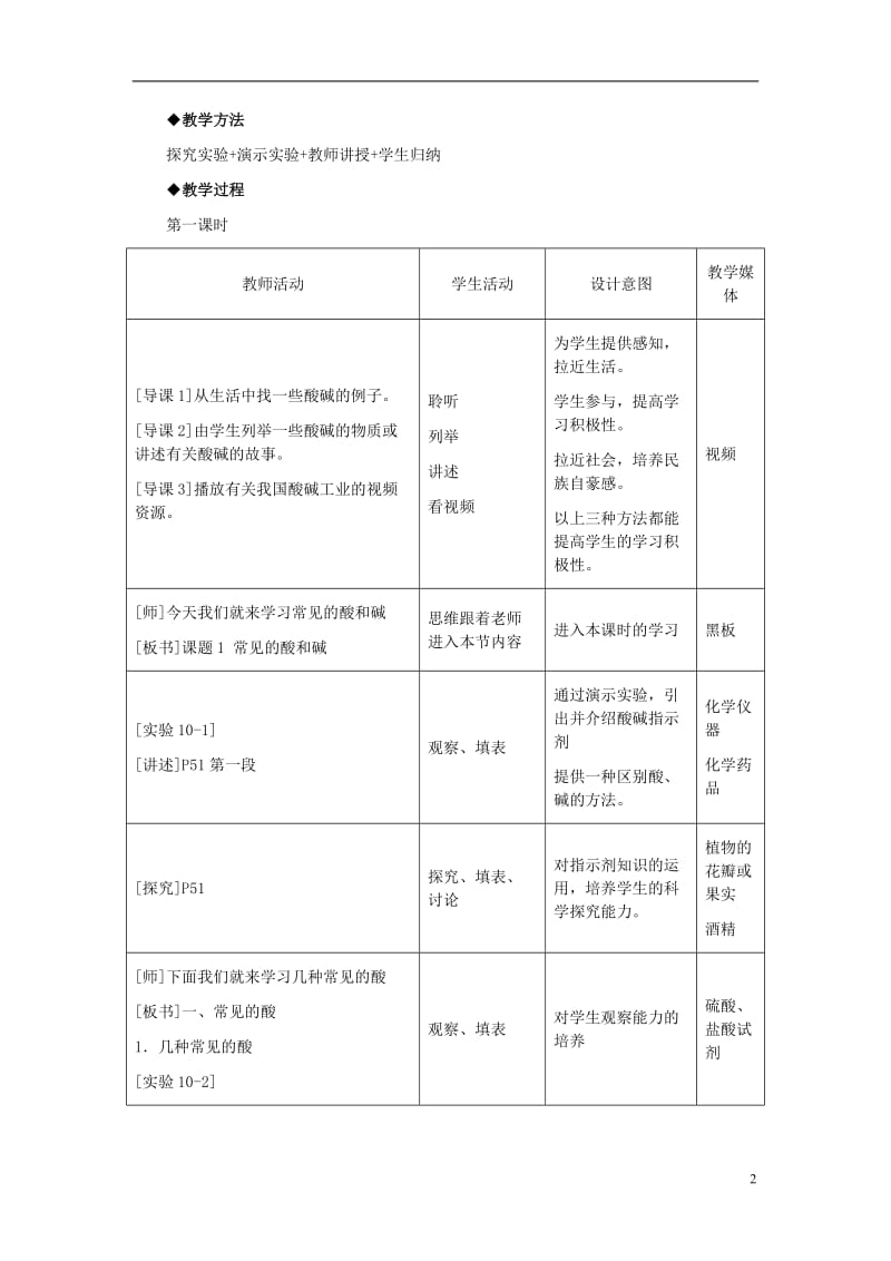 2017年春九年级化学下册第10单元酸和碱课题1常见的酸和碱教案新版新人教版_第2页