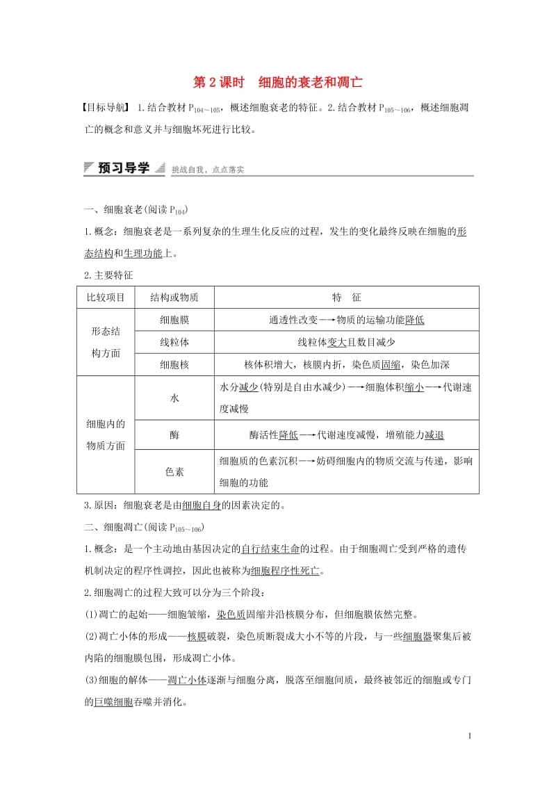 2016-2017学年高中生物第五章细胞增殖分化衰老和死亡第二节细胞分化衰老和凋亡第2课时细胞的衰老和凋亡练习苏教版必修1_第1页