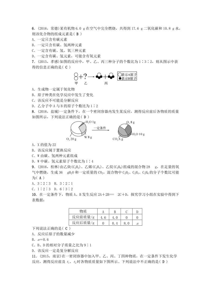 中考化学 第1篇 第9讲 质量守恒定律试题1_第2页