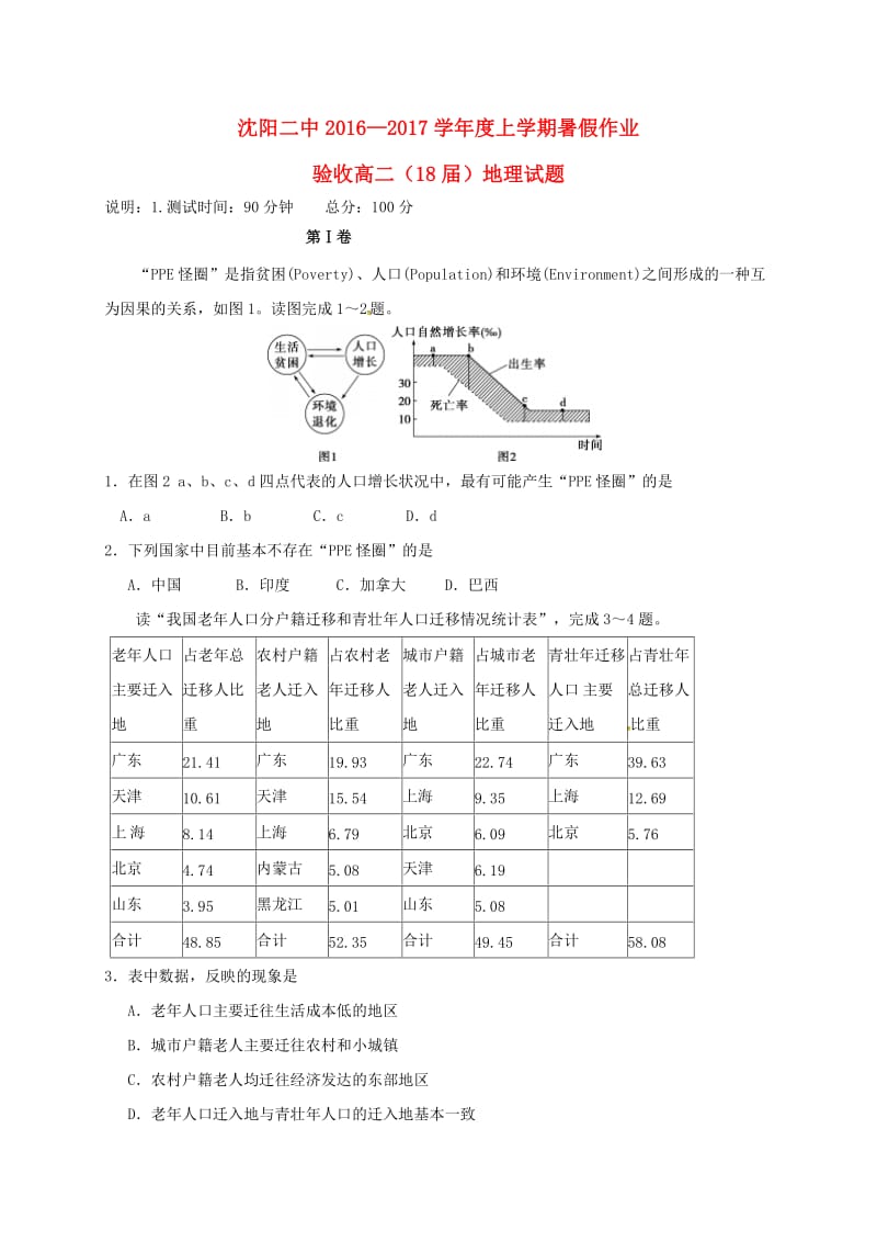 高二地理暑假作业验收试题_第1页