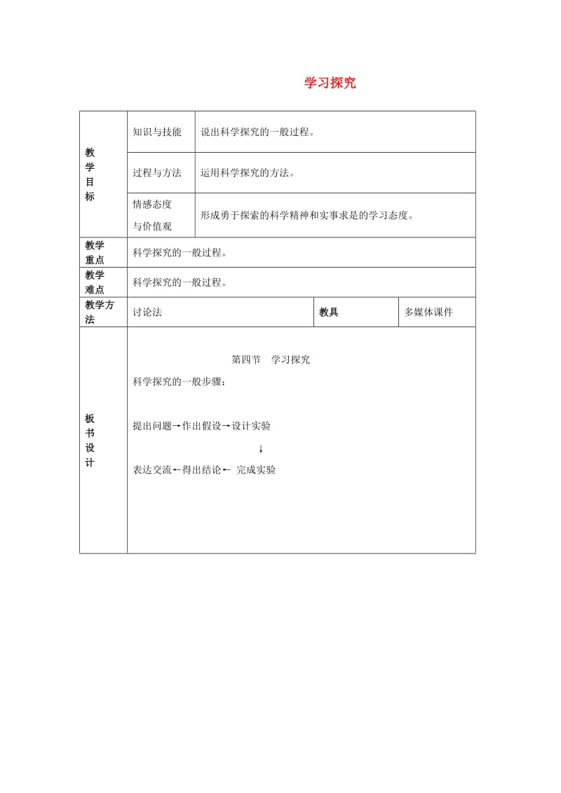 中考生物复习 第一单元 科学探究 学习探究教学设计_第1页