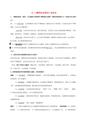 九年級政治全冊 第一單元 親近社會 第1課 成長在社會 第1框 感受社會變化知識點 蘇教版