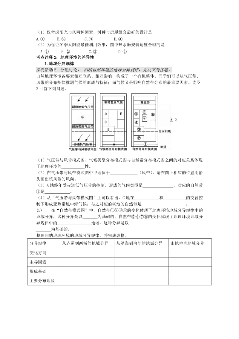 高考地理二轮专题复习 自然环境的整体性和差异性 第2课时 自然环境的差异性学案1_第2页