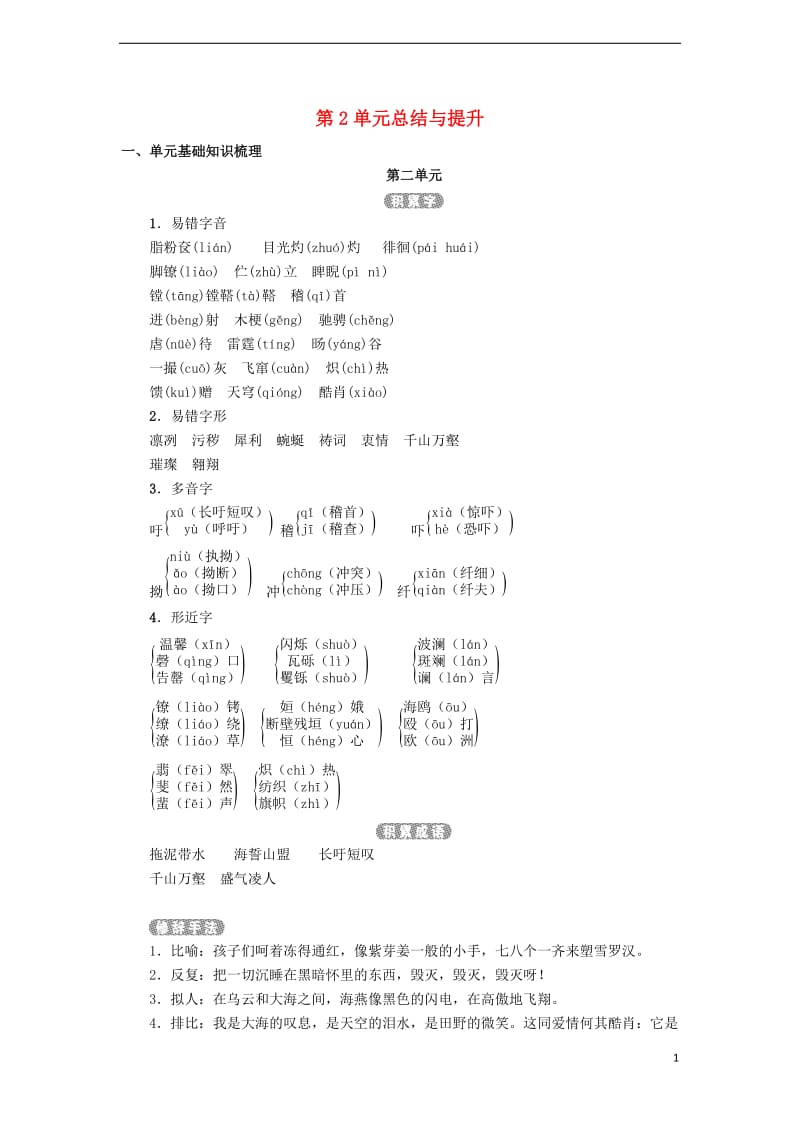 2017春八年级语文下册第2单元总结与提升新版新人教版_第1页