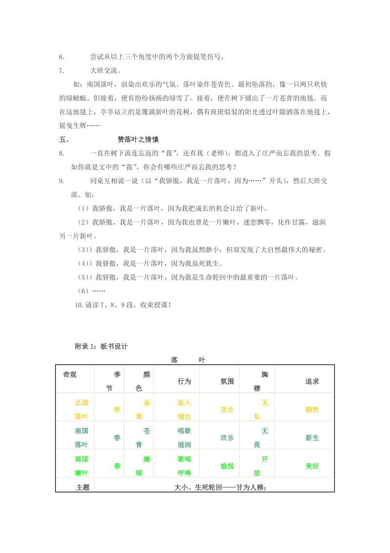 九年级语文上册 第二单元 第10课《落叶》教学设计 鲁教版五四制1_第2页