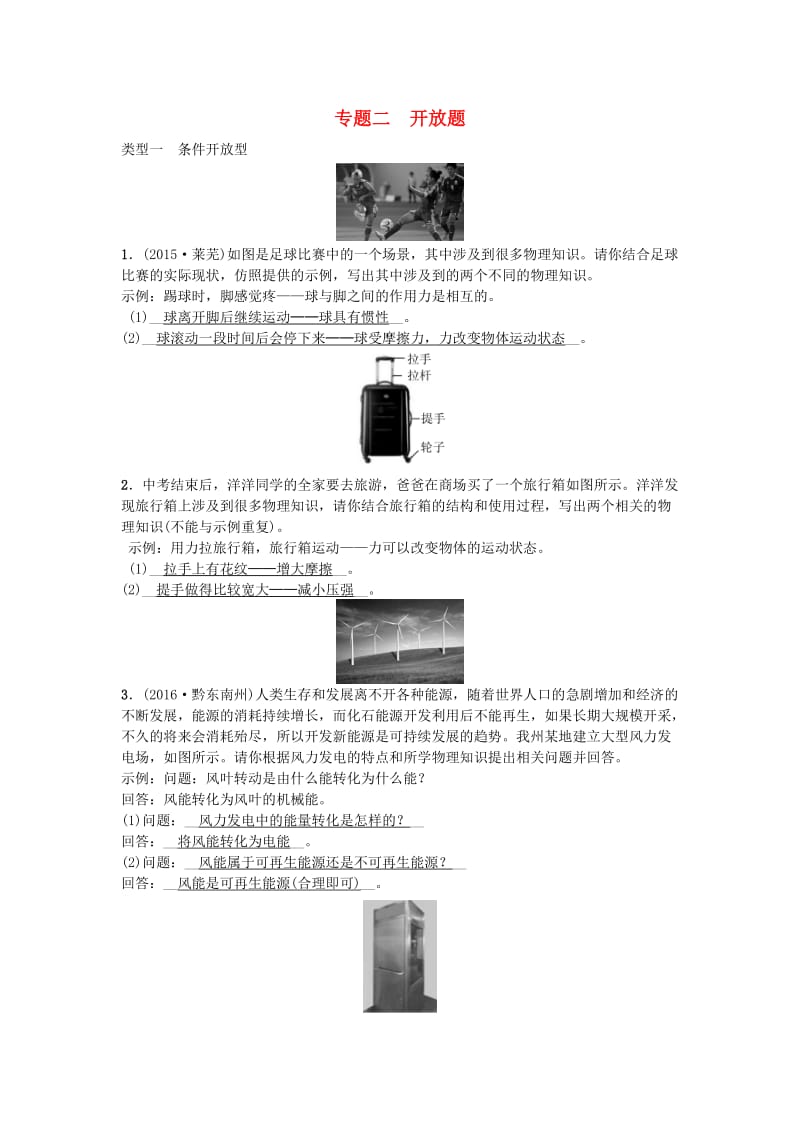 中考物理 第2篇 专题二 开放题试题1_第1页