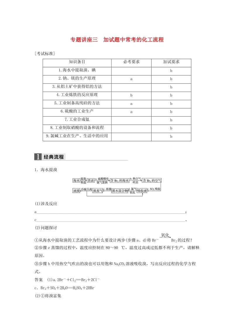 高考化学二轮复习 专题讲座三 加试题中常考的化工流程（含解析）_第1页