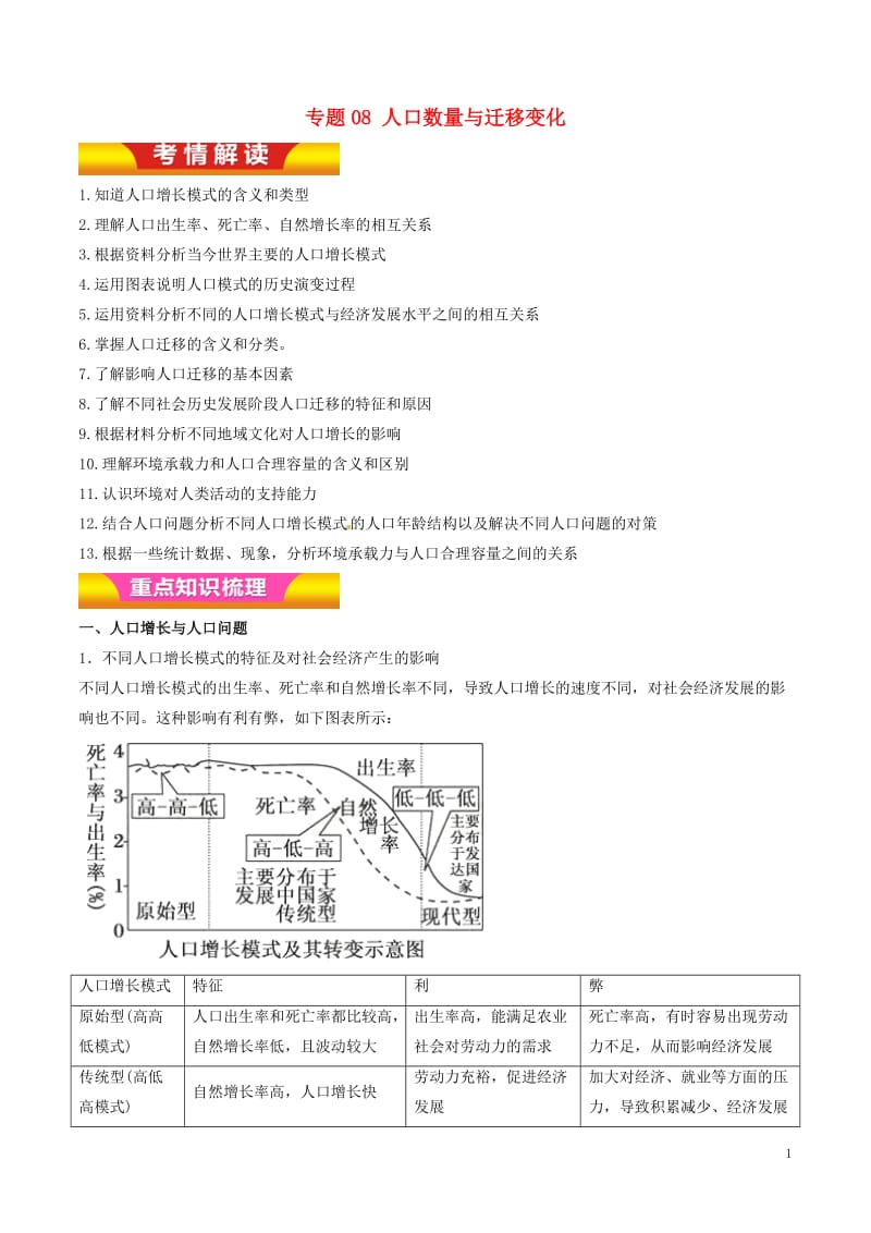 2017年高考地理二轮复习专题08人口数量与迁移变化讲学案含解析_第1页