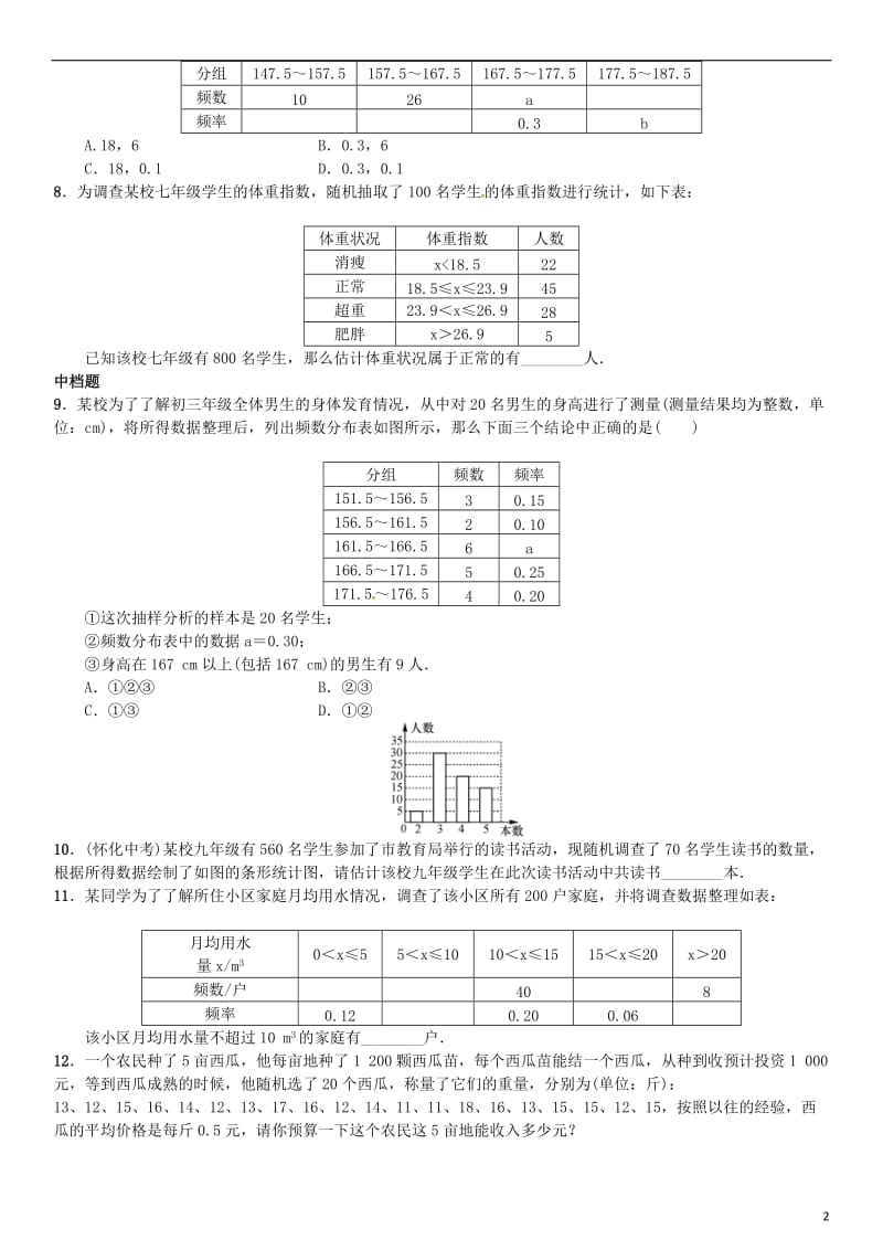 九年级数学上册 5.2 统计的简单应用 第1课时 用样本的“率”去估计总体相应的“率”练习 （新版）湘教版_第2页