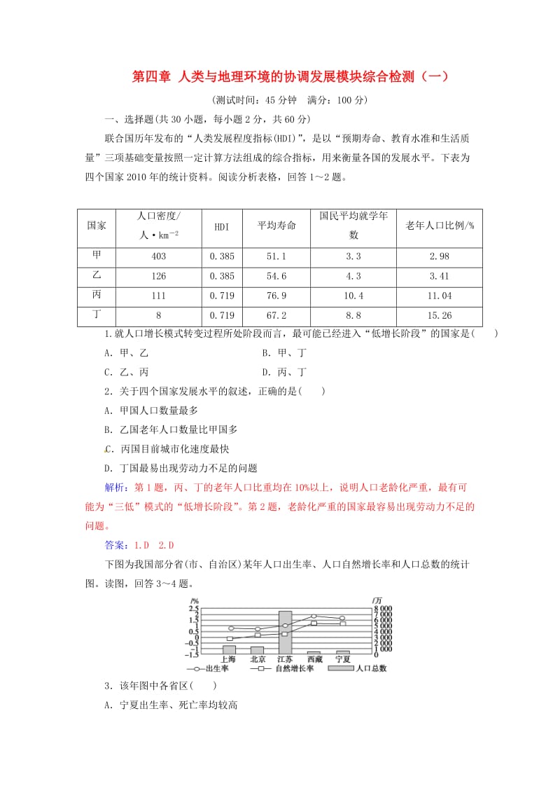 2016-2017学年高中地理第四章人类与地理环境的协调发展模块综合检测四中图版必修2_第1页