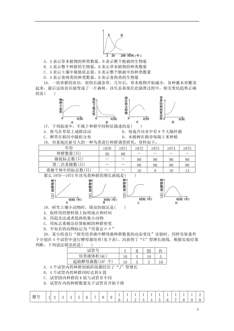 2016-2017学年高中生物第三章生物群落的演替章末检测苏教版必修3_第3页