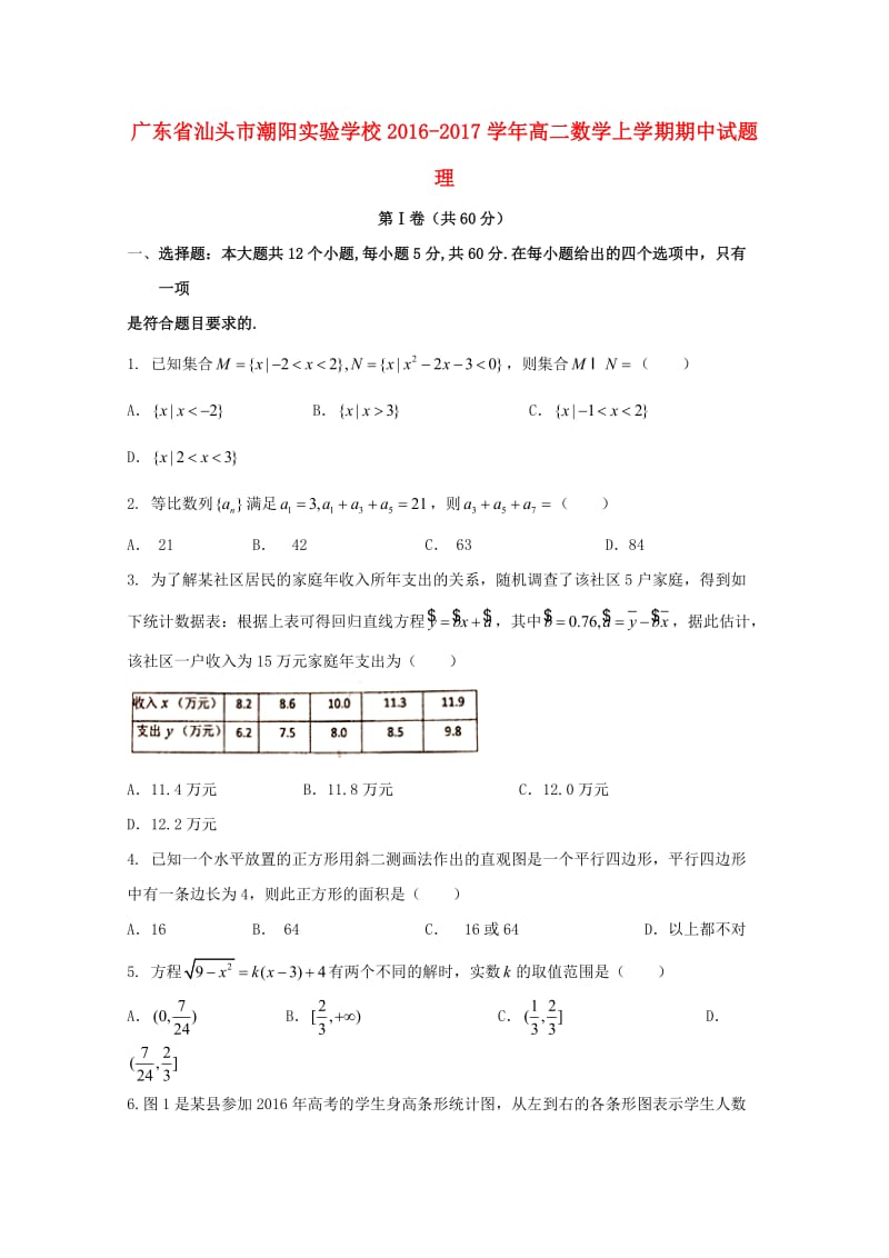 高二数学上学期期中试题 理10 (2)_第1页