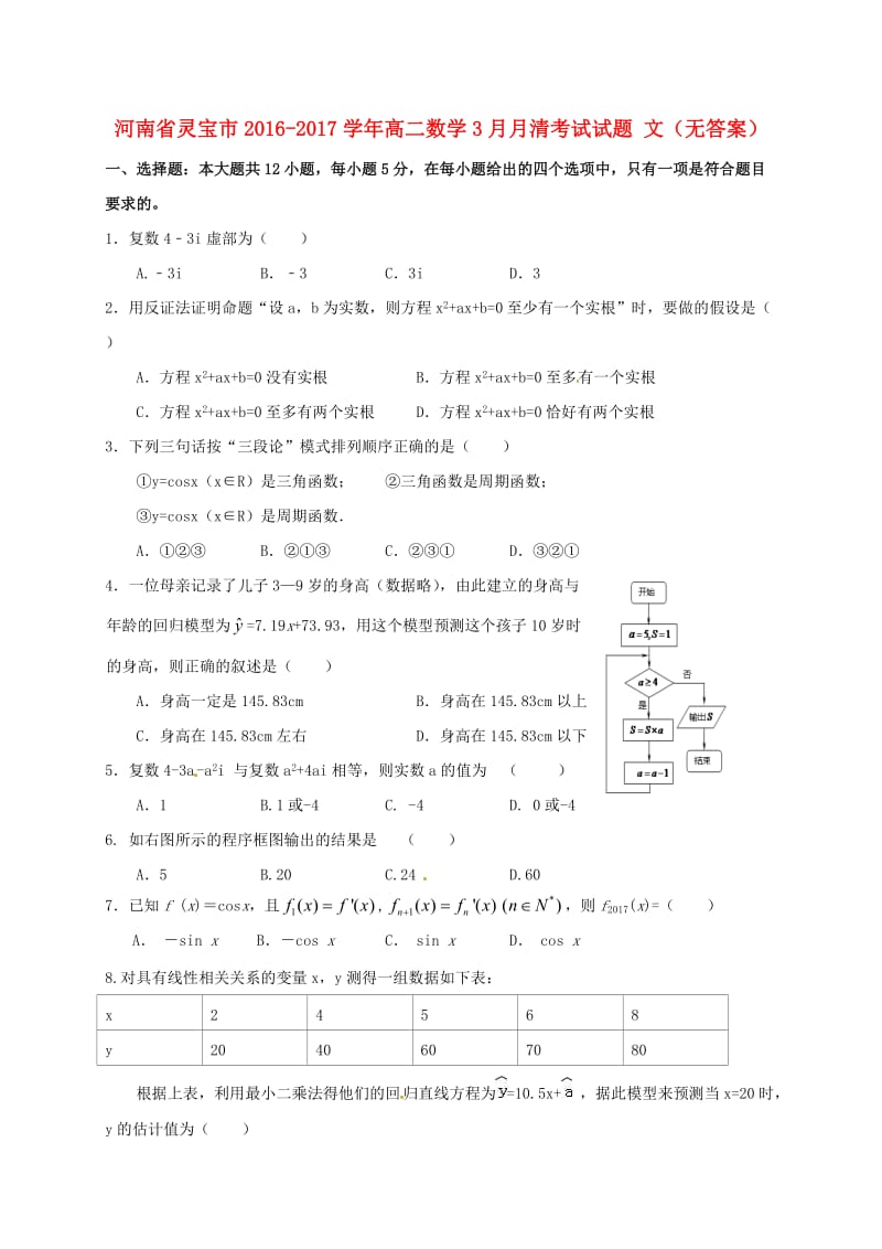 高二数学3月月清考试试题 文_第1页