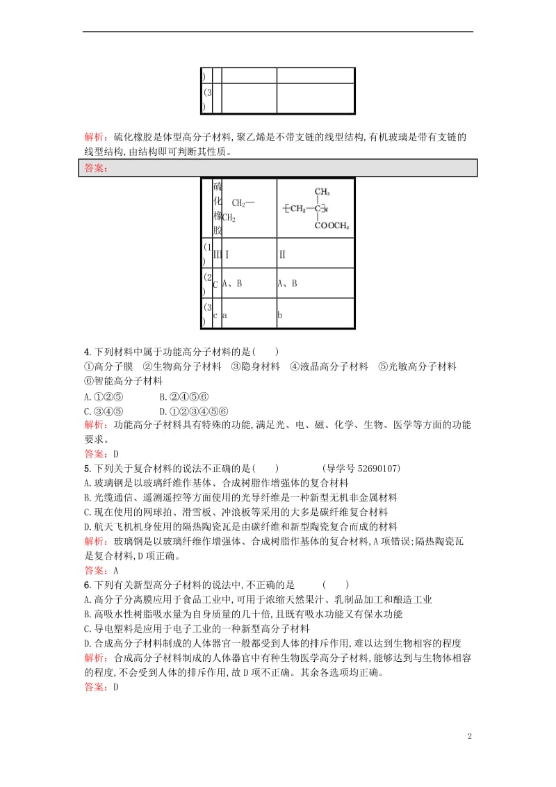 2017春高中化学3.3.2高分子材料课时训练新人教版选修_第2页