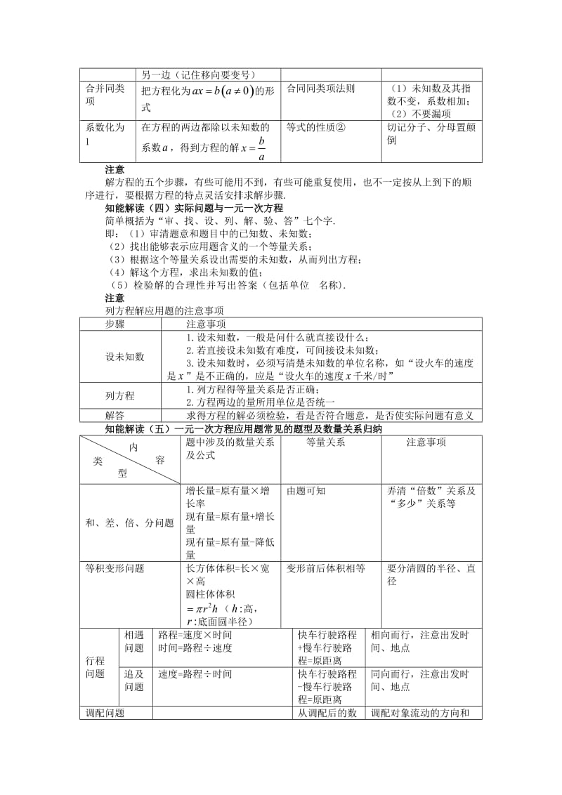 中考数学 知识点聚焦 第七章 一元一次方程与二元一次方程组_第3页