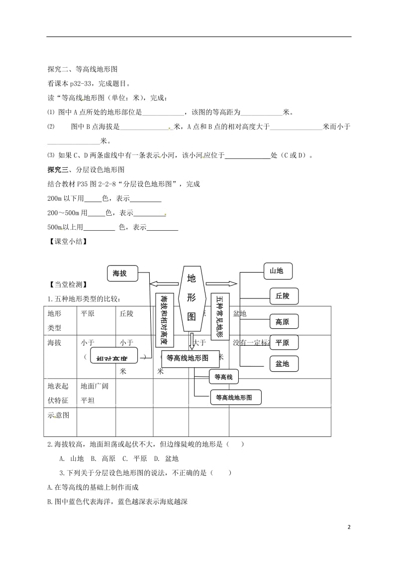 七年级地理上册 第二章 第二节 地形图的判读导学案 （新版）商务星球版_第2页