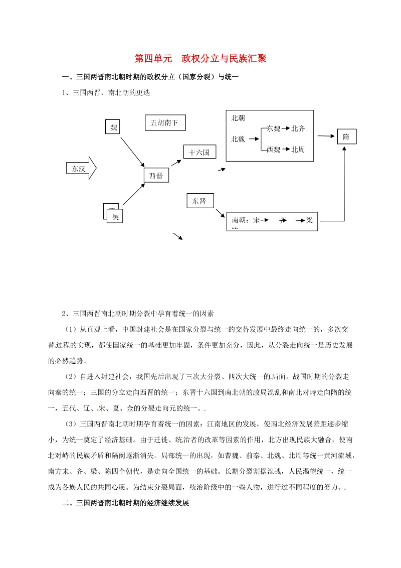 七年级历史上册 期末总复习 第四单元 政权分立与民族汇聚素材 北师大版_第1页