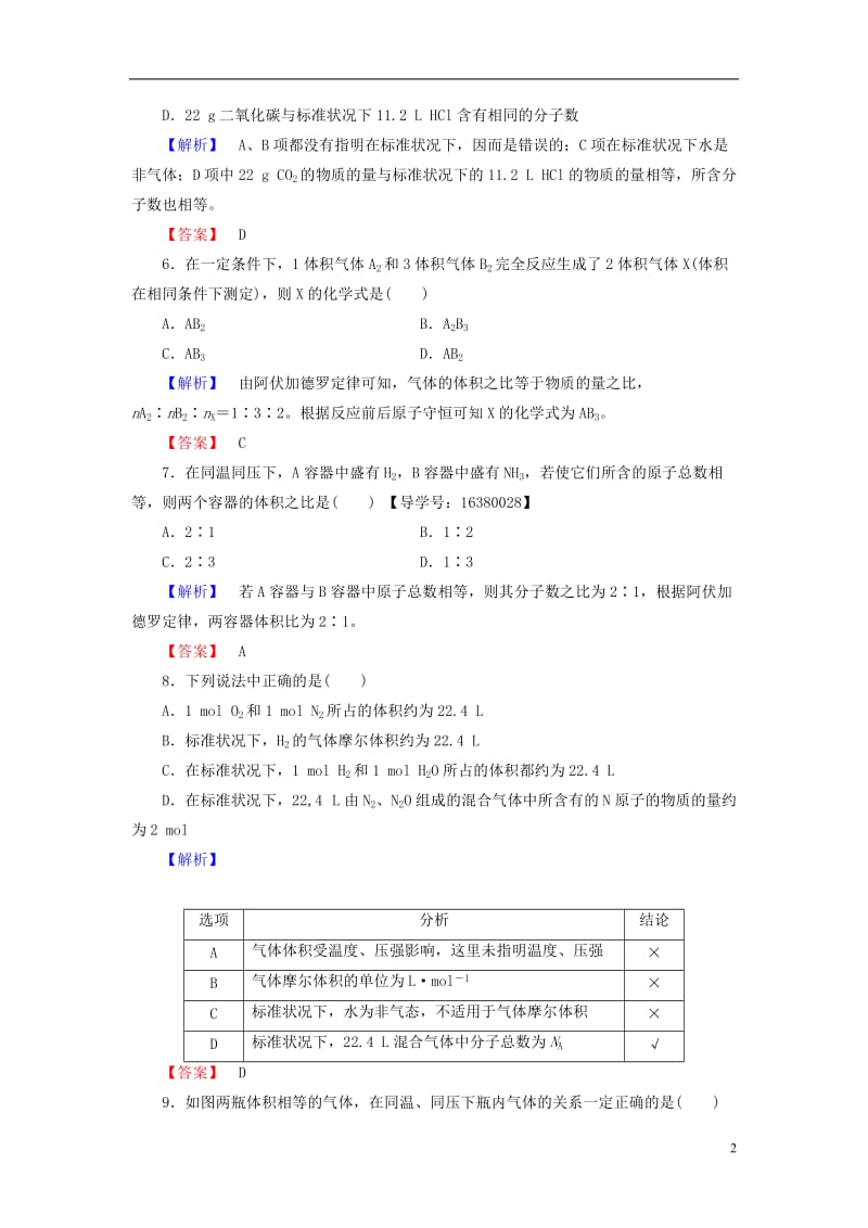 2016-2017学年高中化学专题1化学家眼中的物质世界第1单元丰富多彩的化学物质第3课时物质的聚集状态学业分层测评苏教版必修1_第2页