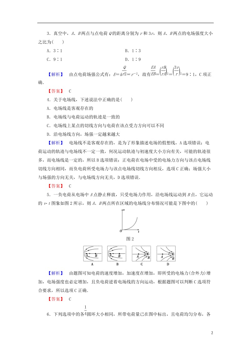 2016-2017学年高中物理第1章静电场章末综合测评鲁科版选修_第2页