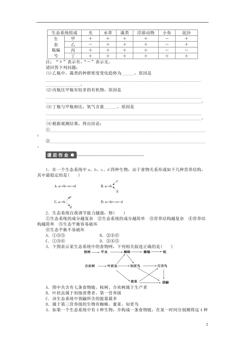 2016-2017学年高中生物第四章生态系统的稳态第20课时章末复习苏教版必修3_第2页