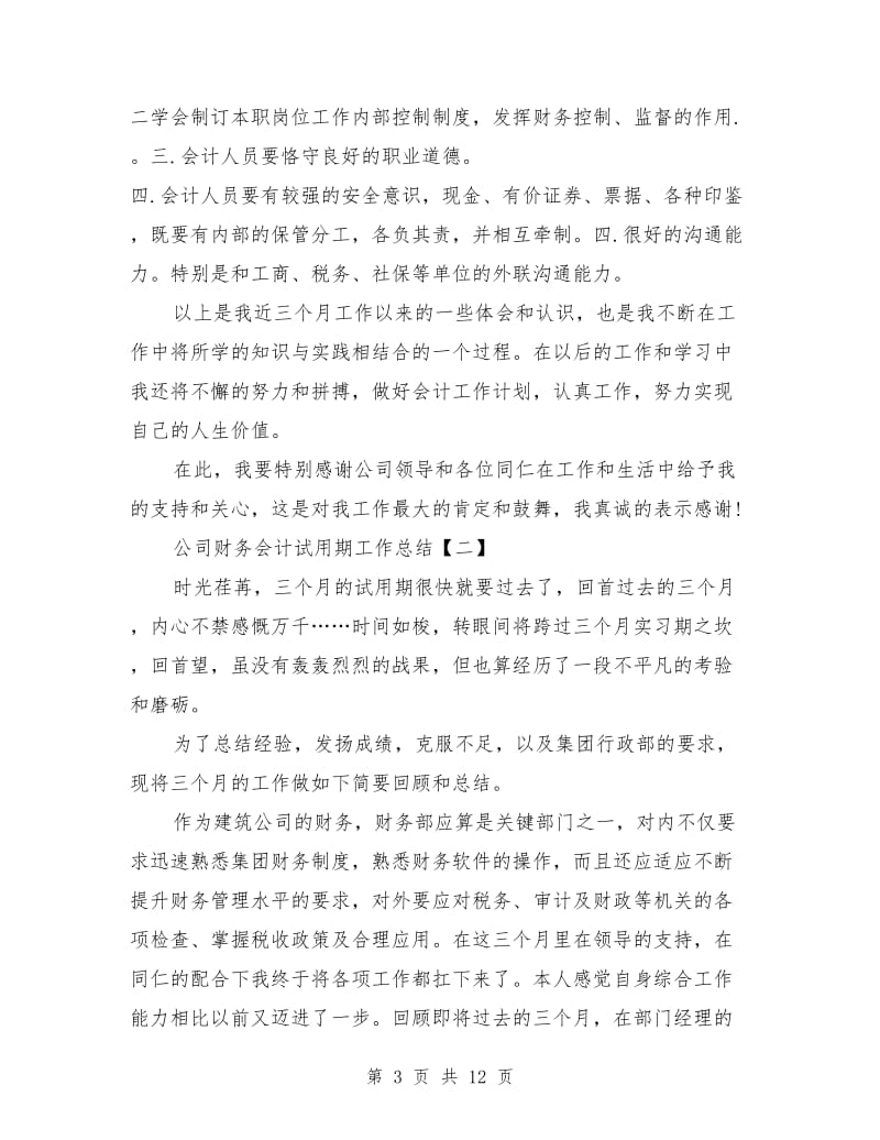 公司财务会计试用期工作总结_第3页