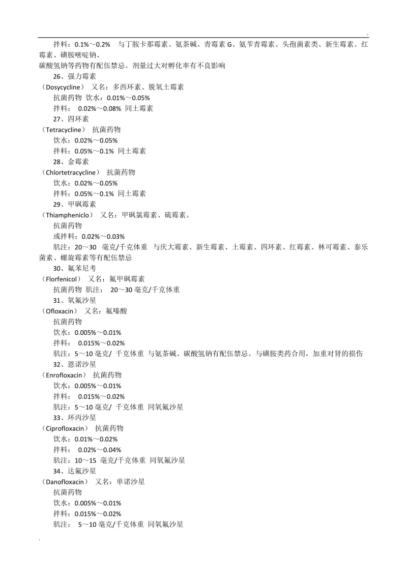 家禽常用药物用法用量简表_第3页