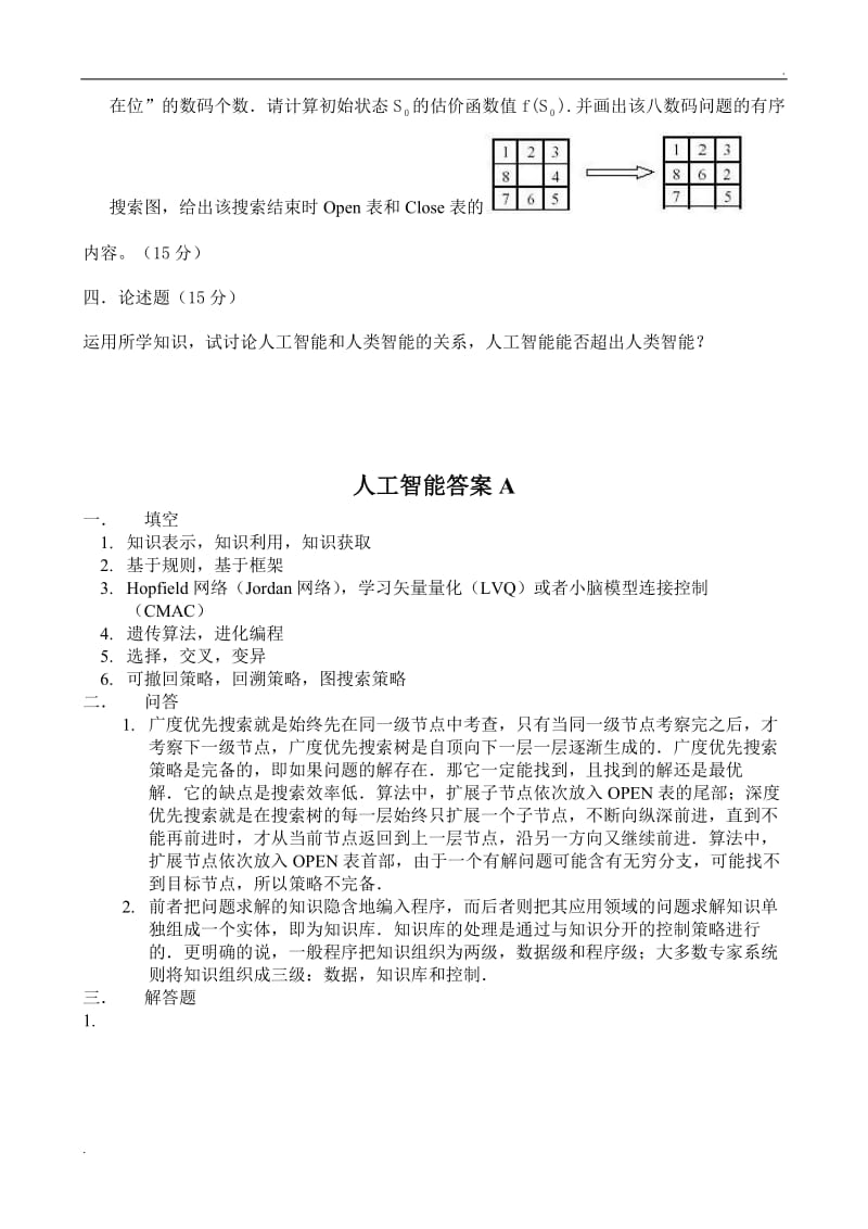 太原理工大学人工智能试题+答案_第3页