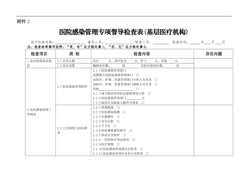 医院感染管理专项督导检查表(基层医疗机构)_第1页