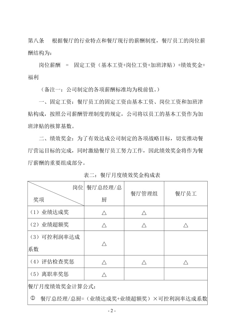 餐厅岗位薪酬管理制度（十页）_第2页