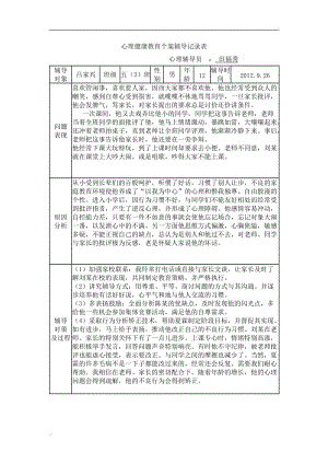 學生心理健康教育個案輔導記錄表 第一學期