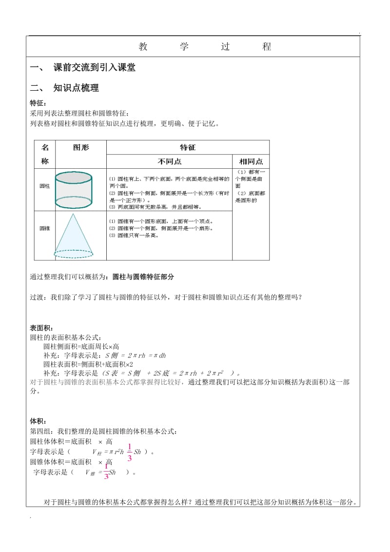 圆柱和圆锥知识点_第1页