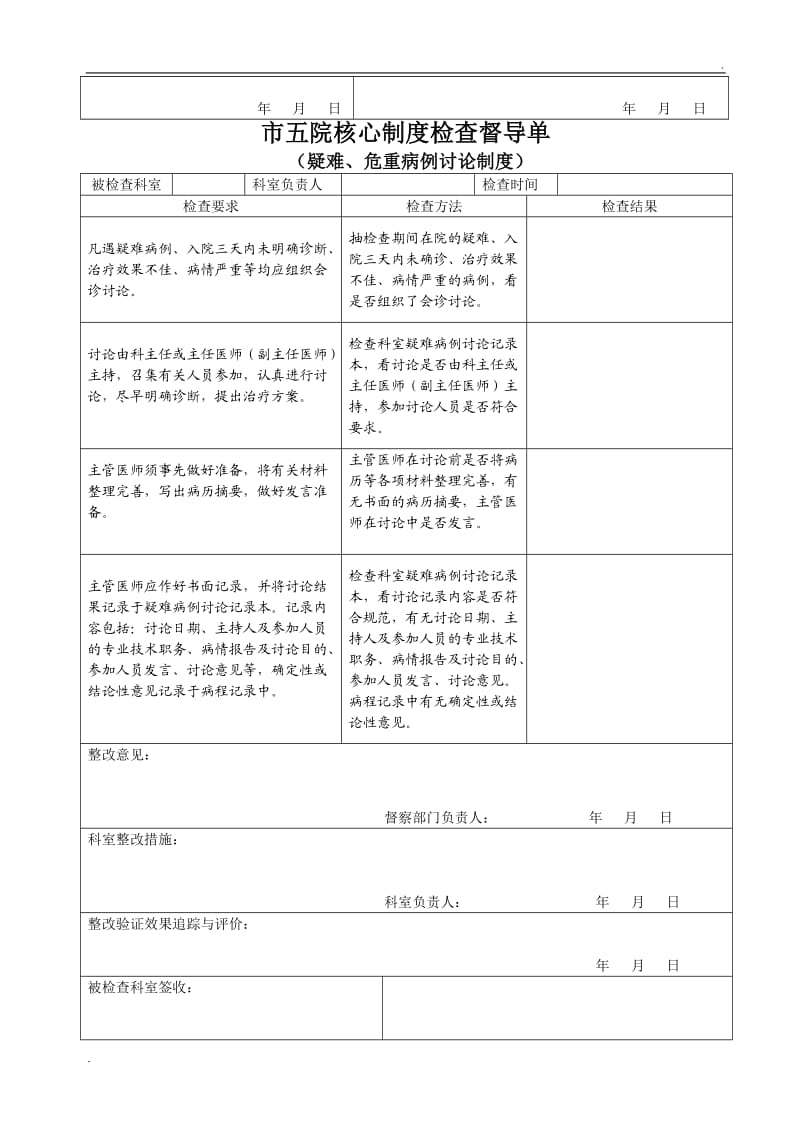 市五院医务科核心制度检查督导表2016_第3页