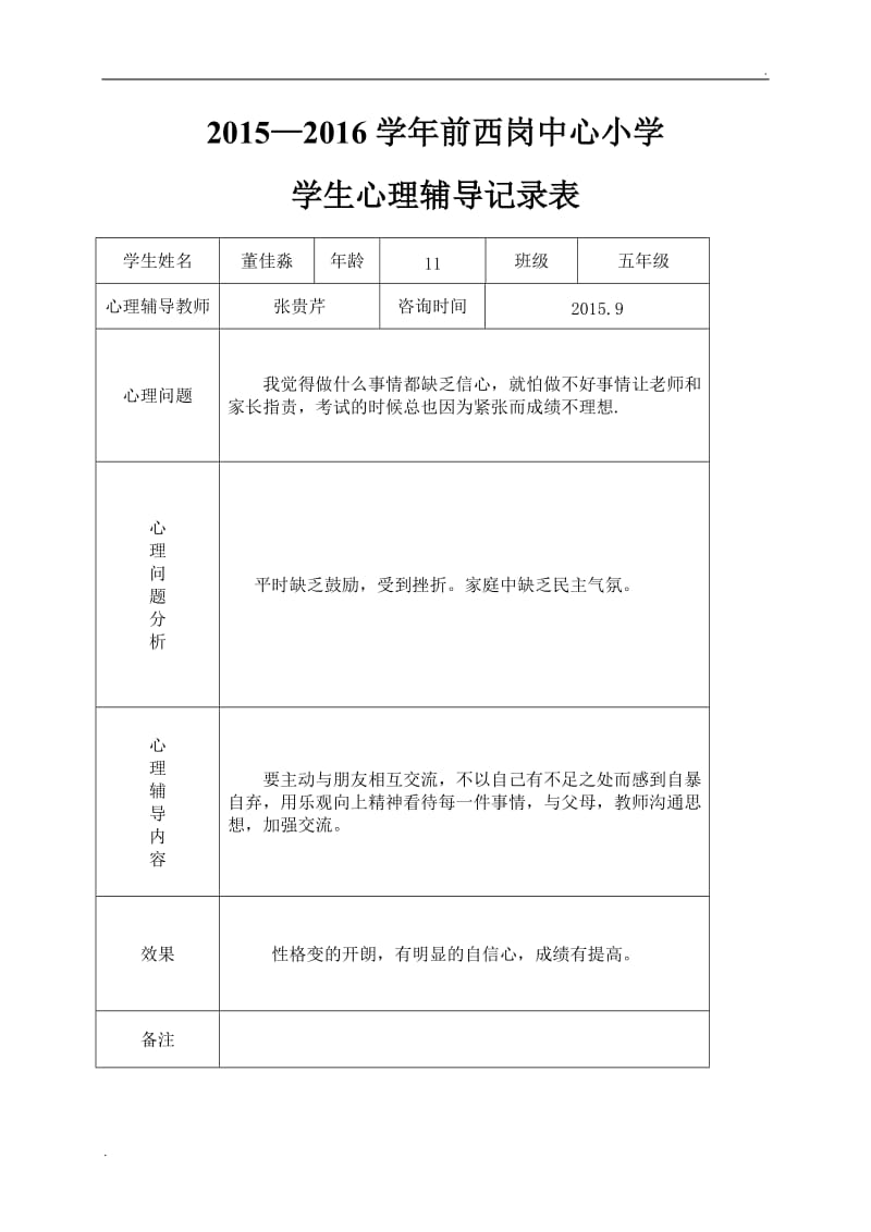 小学心理咨询记录表18份_第2页