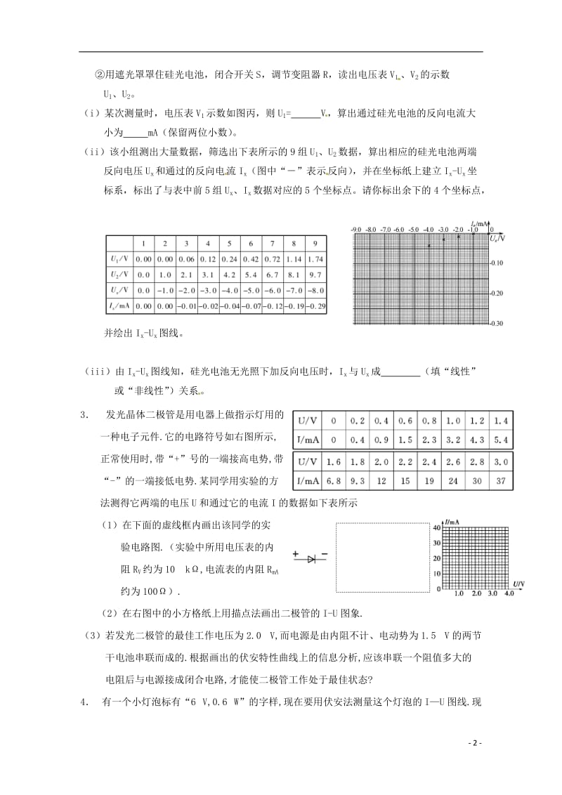 安徽省舒城中学2016-2017学年高二物理寒假作业第十天描绘小灯泡的伏安特性曲线_第2页