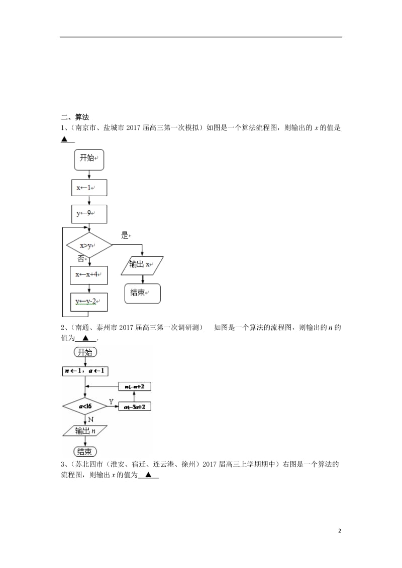 江苏省13市2017届高三数学上学期考试试题分类汇编复数与算法_第2页