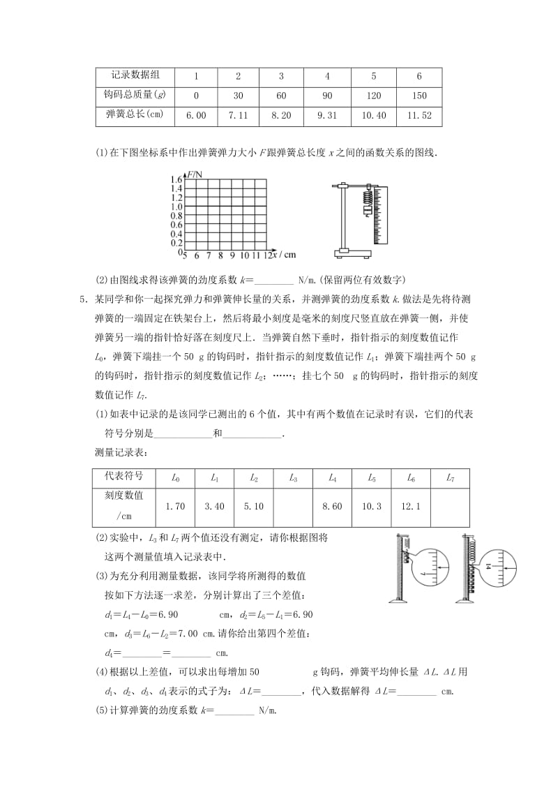 高一物理寒假作业 第十二天 实验 探究弹力与弹簧伸长量之间的关系_第2页