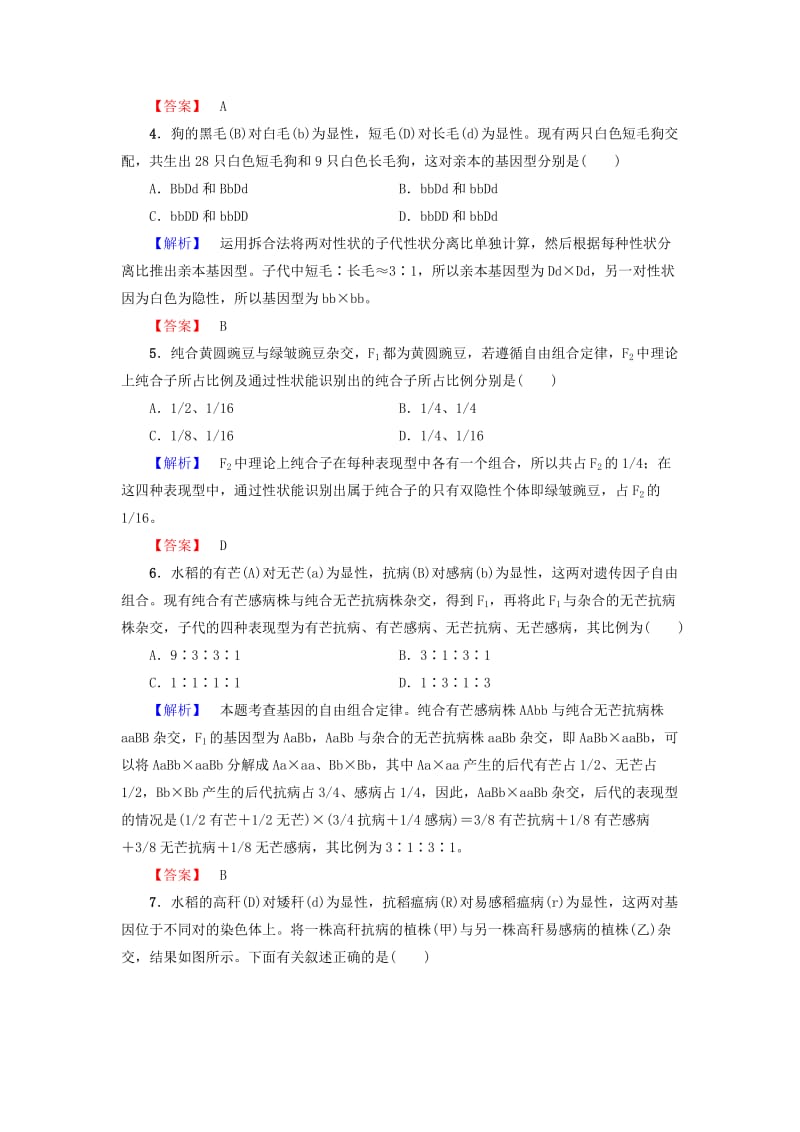 高中生物 第1章 孟德尔定律 第2节 自由组合定律（Ⅱ）学业分层测评 浙科版必修2_第2页