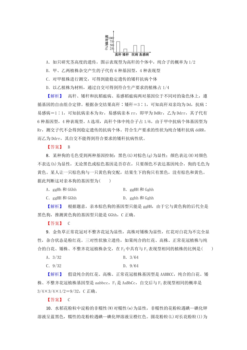 高中生物 第1章 孟德尔定律 第2节 自由组合定律（Ⅱ）学业分层测评 浙科版必修2_第3页