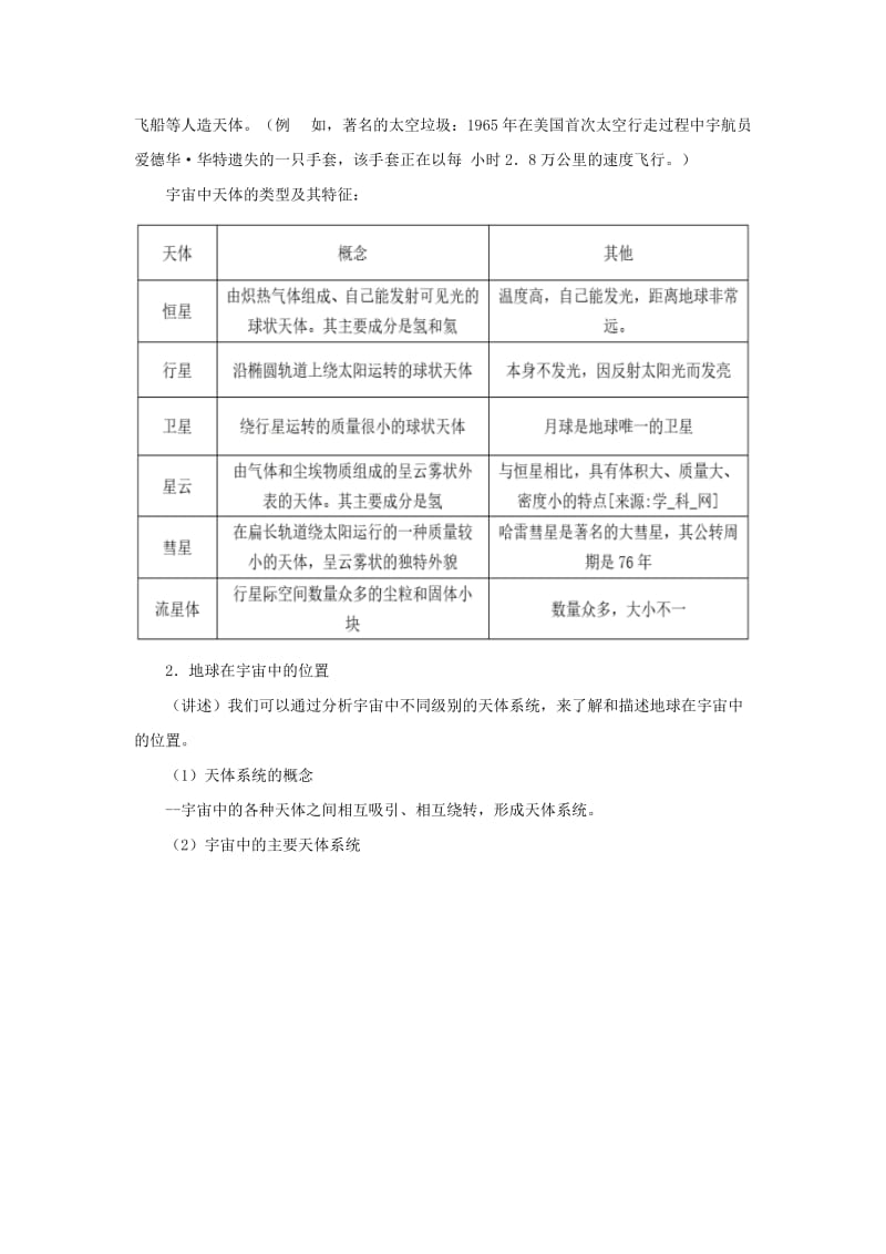 高中地理 第一单元 第1节《宇宙中的地球》教学设计 新人教版必修11_第2页