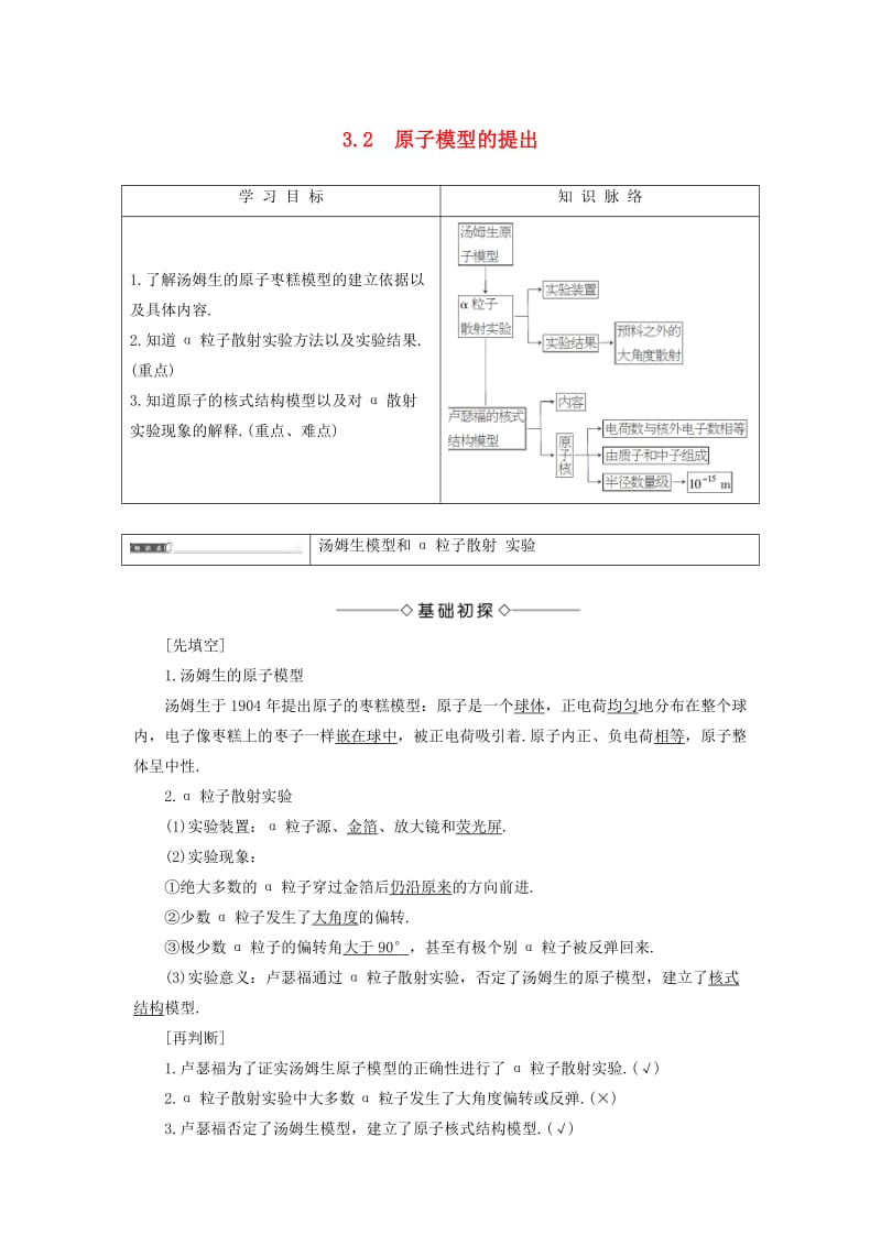 高中物理 第3章 原子世界探秘 3_2 原子模型的提出教师用书 沪科版选修3-5_第1页