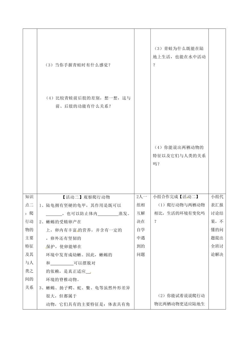 八年级生物上册 5.1.5 两栖动物和爬行动物导学案（新版）新人教版_第2页