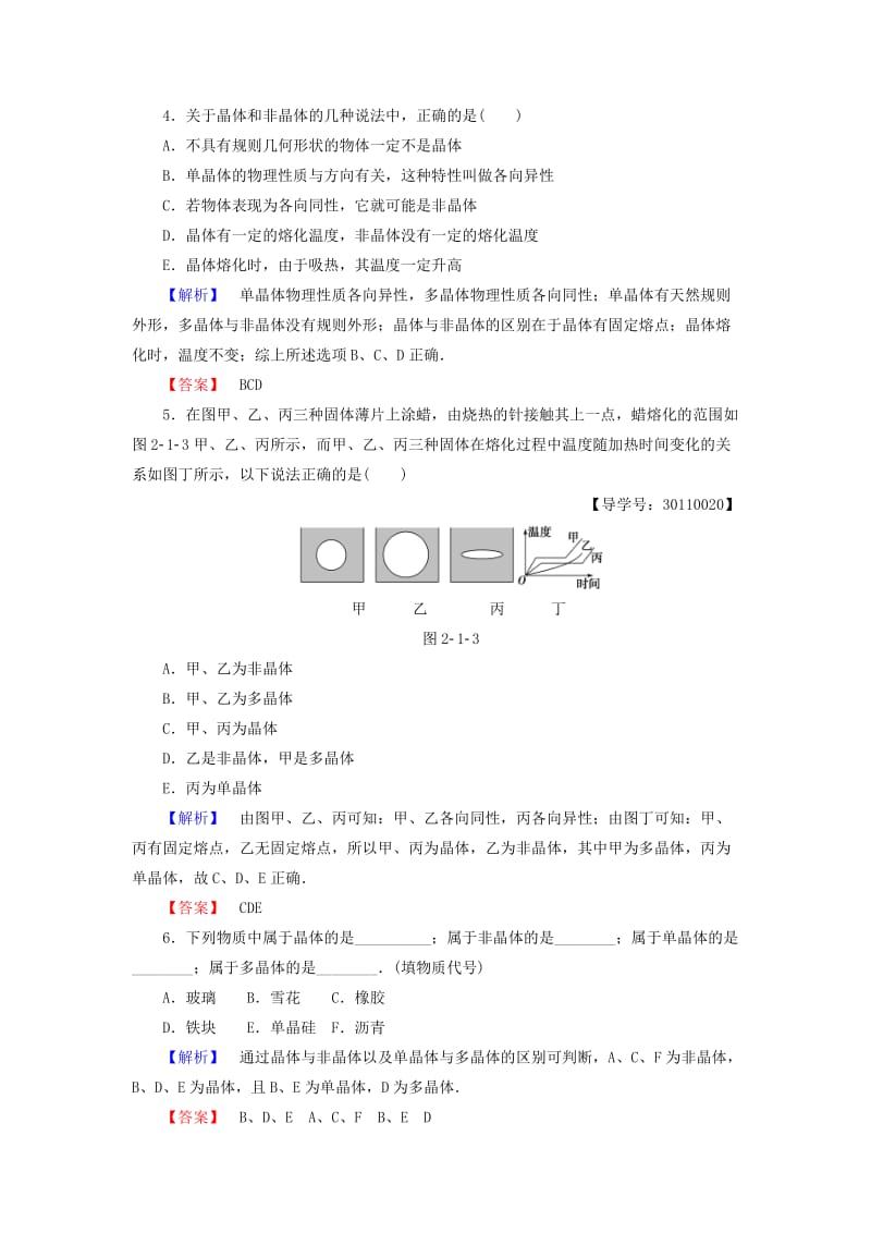 高中物理 第2章 固体 第1节 晶体和非晶体学业分层测评 鲁科版选修3-3_第2页