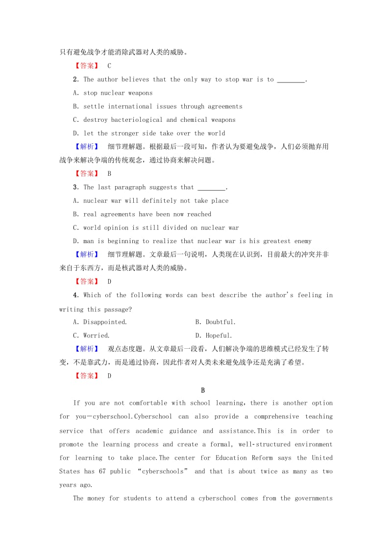 高中英语 Module 6 War and Peace Section Ⅲ Integrating Skills学业分层测评 外研版选修6_第3页