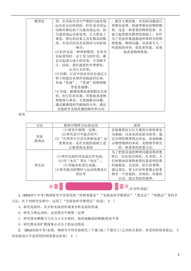 青海专版2017年中考物理命题研究第二编重点题型专题突破篇专题三物理研究方法试题_第2页