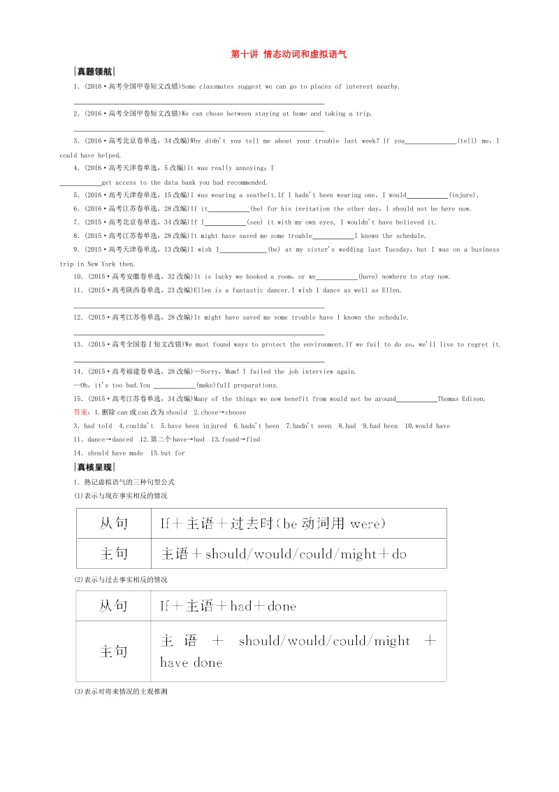 高考英语二轮复习 第1部分 提升语法运用 第10讲 情态动词和虚拟语气_第1页